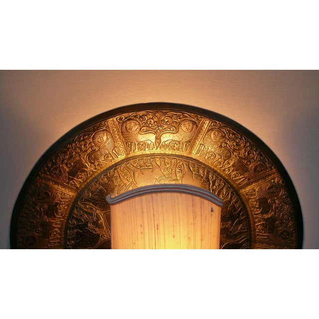 Beige African Style Brass Lion and Elephant Wall Light with Clip on Shade, 1960s For Sale - Image 8 of 18