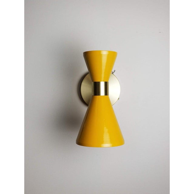 Blueprint Lighting Modern Campana Wall Sconce in Brass + Yellow Enamel by Blueprint Lighting For Sale - Image 4 of 5