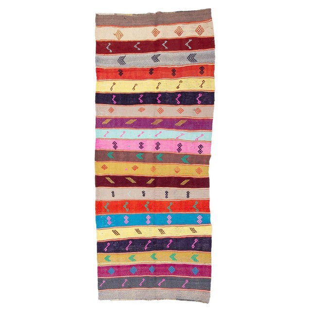 Textile Colorful Vintage Turkish Kilim Rug For Sale - Image 7 of 7
