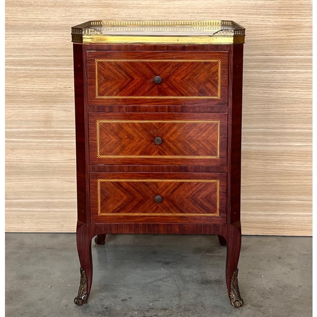 Late 19th Century Bouillotte Louis XVI Style, Marquetry and Bronze Nightstands, A Pair For Sale - Image 17 of 18