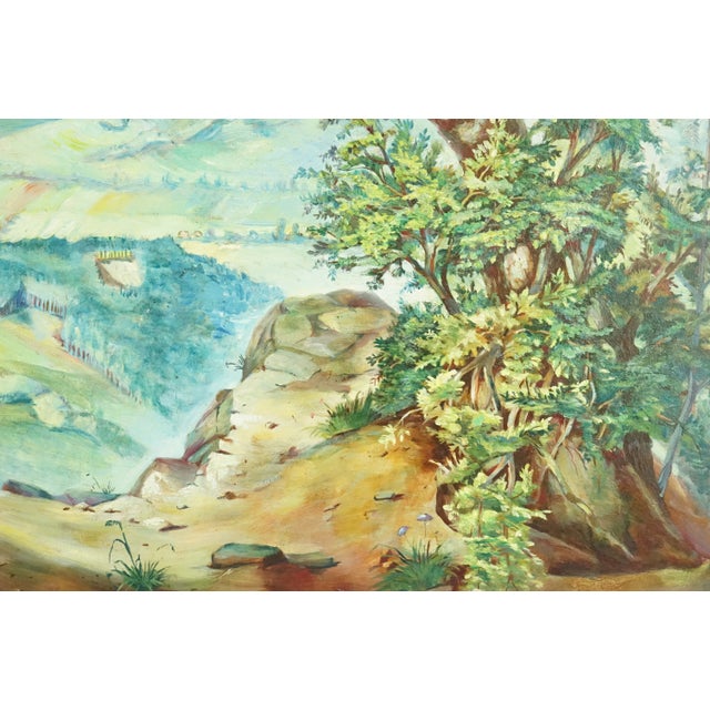 1950s Hans Lang, Post-Impressionist City and Mountains, 1957, Oil Painting on Masonite For Sale - Image 5 of 18