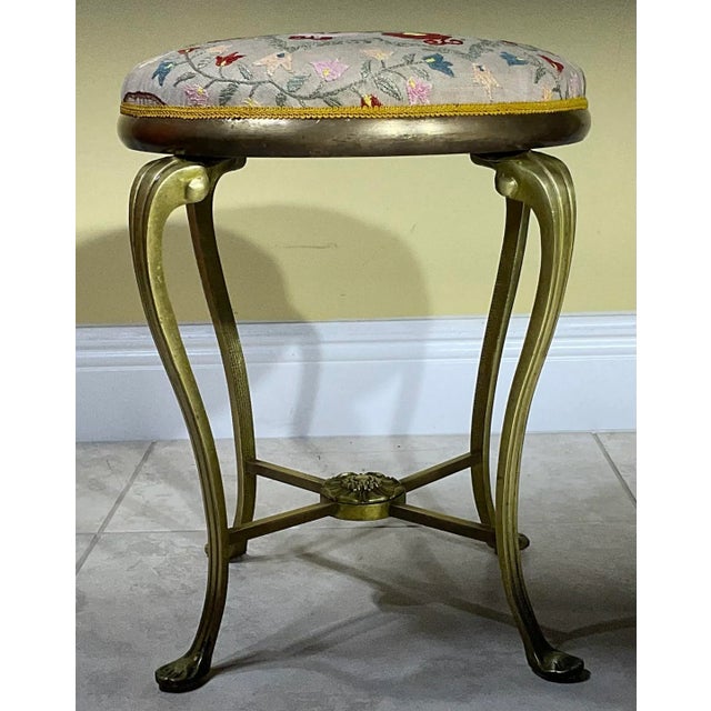 Mid-Century Modern Vintage Brass Suzani Foot Stool For Sale - Image 3 of 13