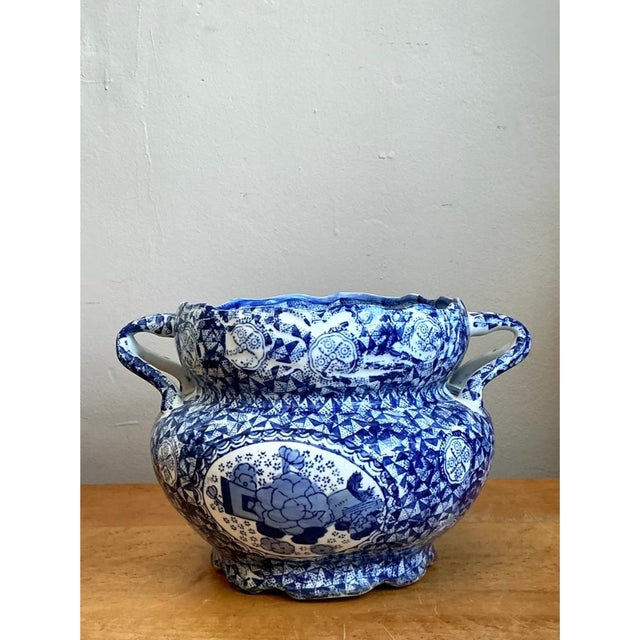 Vintage Blue and White Ceramic Jardiniere For Sale - Image 4 of 12
