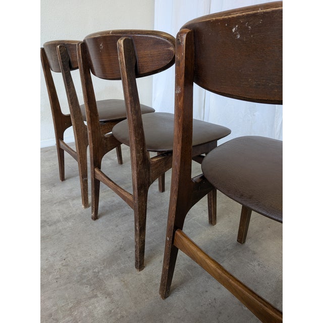 Vintage Wooden Dining Chairs with Brown Leather Seats, 1970s, Set of 3 For Sale - Image 16 of 18