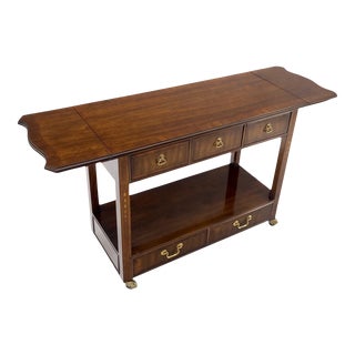 Mahogany Banded Inlay Drop Leaf Silver Drawer 5 Drawers Server Cart on Wheels For Sale