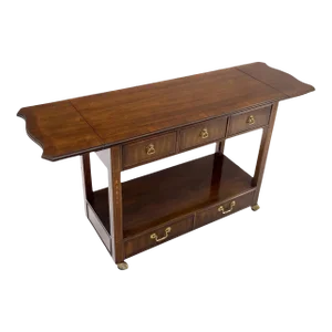 Mahogany Banded Inlay Drop Leaf Silver Drawer 5 Drawers Server Cart on Wheels