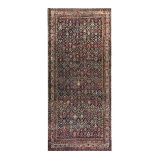 1900s Rustic Blue Navy Tribal Geometric Antique Caucasian Karabagh Wool Rug For Sale