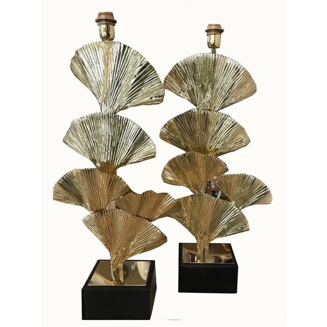 Handmade Table Lamps in Leaves Brass - Set of 2 For Sale - Image 10 of 10