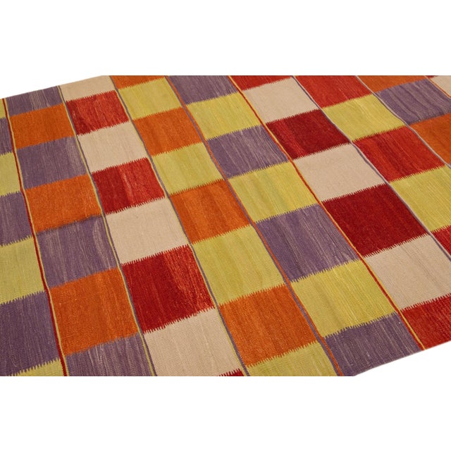 2020s Modern Kilim Handmade Multicolor Geometric Wool Rug For Sale In New York - Image 6 of 7