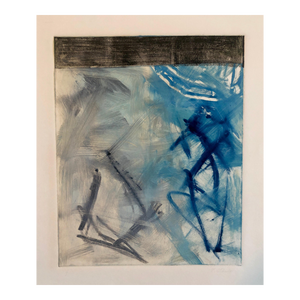 Pierre Obando, Abstract Expressionist Modernist Blue Grey Monoprint Monotype Painting Print, 1997