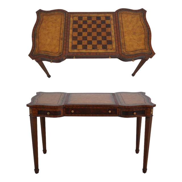 Maitland Smith Leather Top Games Table For Sale