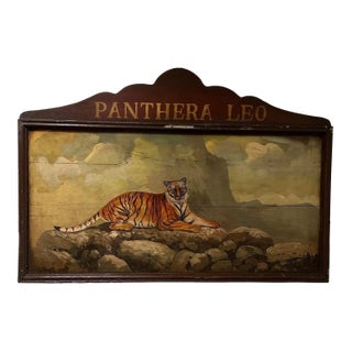 Vintage Carnival Panthera Exotic Animal Sign Hand Painted Oil on Board For Sale