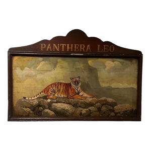 Vintage Carnival Panthera Exotic Animal Sign Hand Painted Oil on Board