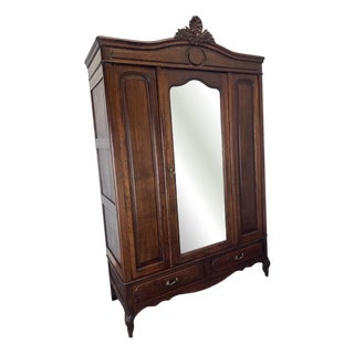 French Style Wardrobe in Oak with Mirrored Door For Sale