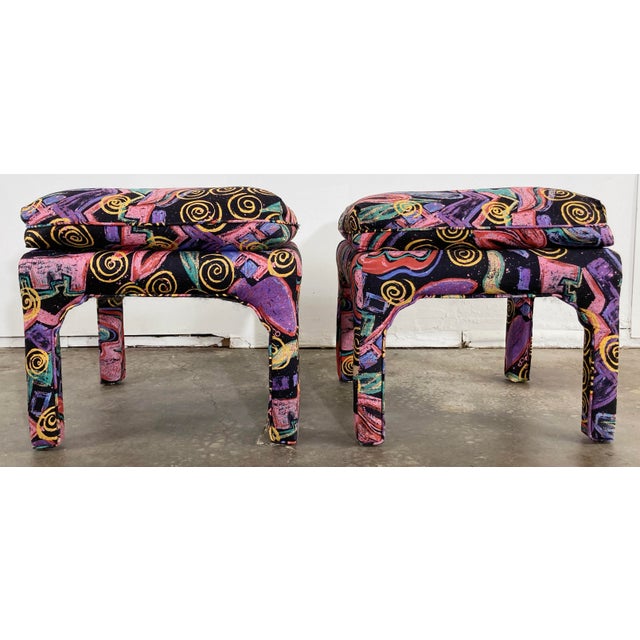 Vintage Abstract Upholstered Parsons Stools, a Pair For Sale - Image 4 of 11
