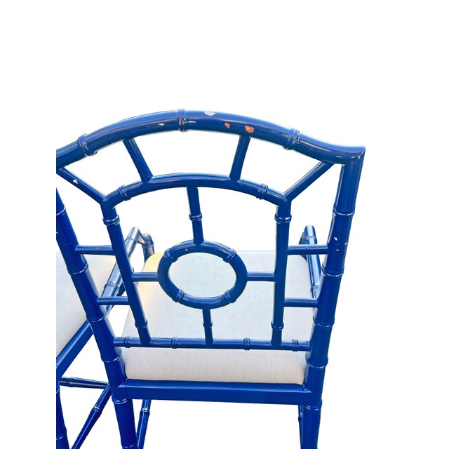 Faux Bamboo Chinoiserie Style Blue Dining Chairs in Blue Set of 8 For Sale - Image 10 of 14