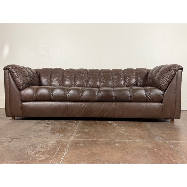 Brown Vintage 1980's Brown Leather Sofa For Sale - Image 8 of 8