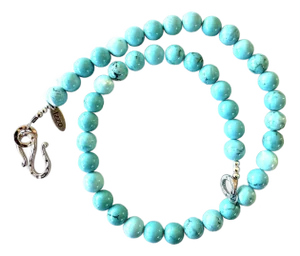 Turquoise Stone Beaded Necklace With Gold Tone Clasp. 8mm