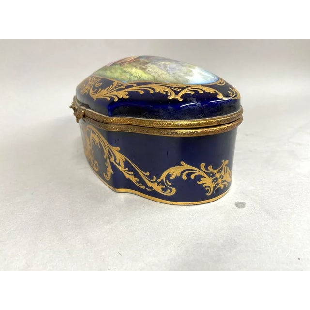 1880 French Sevres Blue Porcelain Gold Gilt Romantic Box For Sale - Image 14 of 15