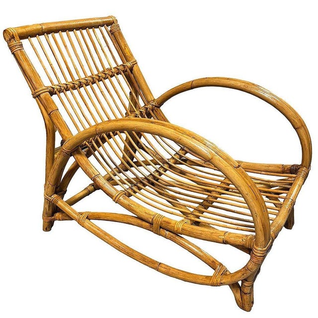 1950s Restored MCM Rattan Double-Strand Half Moon Arm Lounge Chair For Sale - Image 5 of 10