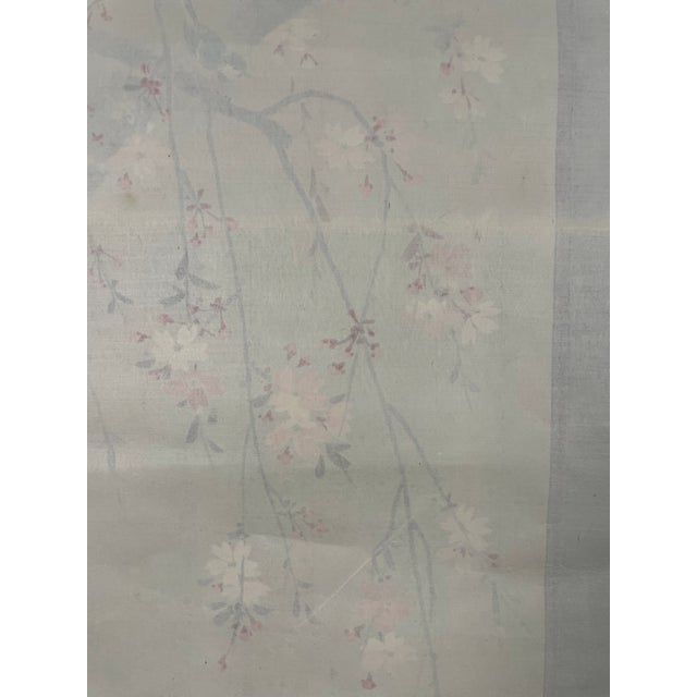 Blue Bird & Cherry Blossoms, Japanese Hand-Painted Silk Kakejiku (Hanging Scroll), Early 20th C.entury For Sale - Image 9 of 11