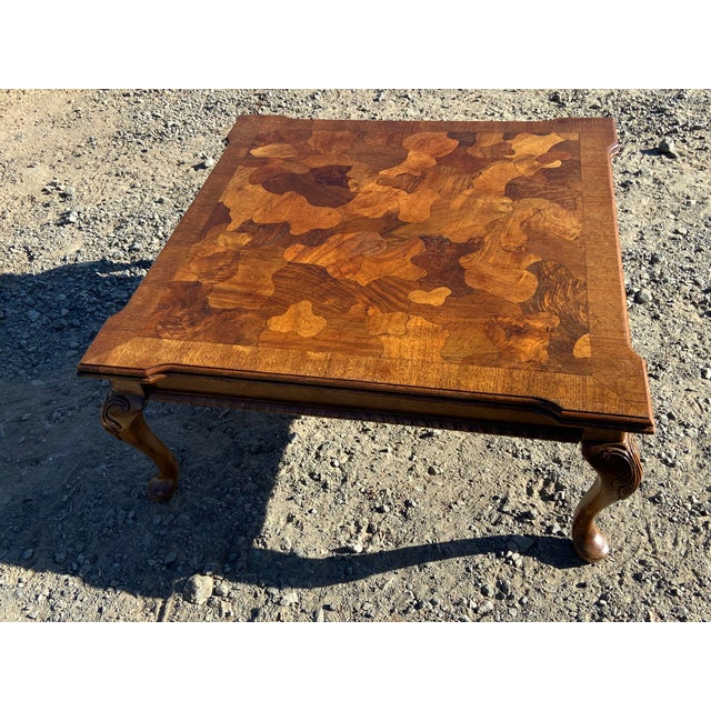 Vintage Mid Century Modern French Provincial Parquetry Burl Wood Coffee Table For Sale - Image 16 of 18