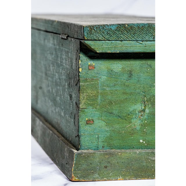Charming Green Painted Antique Wood Box With Key Rustic Country For Sale - Image 11 of 14
