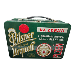 Vintage Embossed Pilsner Urquell Beer Lunch Box Green Metal 10.5 X 7 X 5