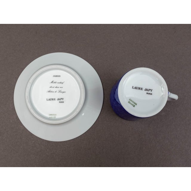 Blue Mid 20th Century Laure Japy Paris Limoges Jardin Bleu Fruit Demitasse Cup & Saucer Set- 14 Pieces For Sale - Image 8 of 9