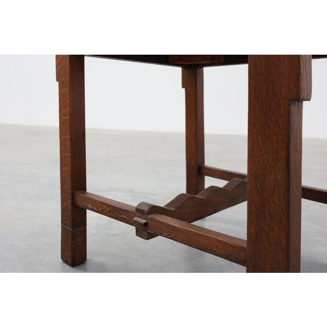 Belgian Art Deco Modernist Oak Side Chair with Green Upholstery, 1920s For Sale - Image 6 of 14