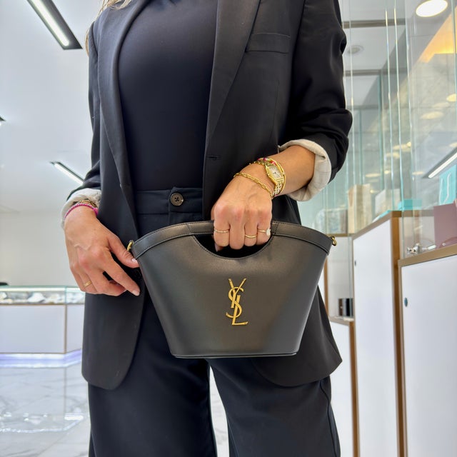 Saint Laurent Mini Celia Black Calfskin Leather Tote Bag For Sale - Image 10 of 10