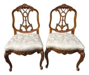 Antique Louis XV Italian Walnut Dining Room Side Desk Chairs- Set of 2