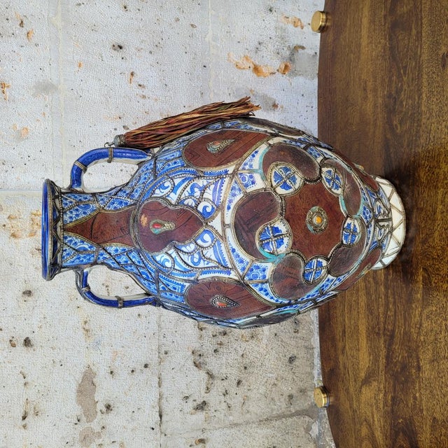 19th Century Filigree Vase in Ceramic, Leather, Enamel and Metal by Safi, Morocco For Sale - Image 14 of 18