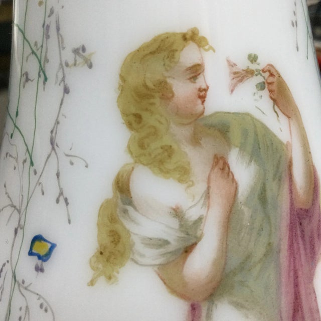 Victorian Hand Painted Glass Table Lamp For Sale - Image 4 of 13