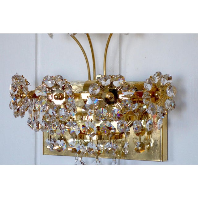 Antique Brass Lead Crystal Wall Lamps from Weinfurtner, 1970s, Set of 2 For Sale - Image 6 of 9
