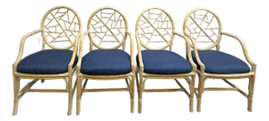 Vintage McGuire Style Cracked Ice Rattan and Rawhide Chairs- Set of 4