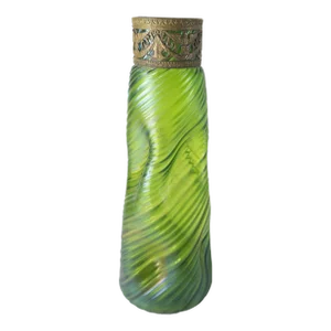19th Century Bohemian Iridescent Green Art Glass Vase Probably Kralik or Loetz