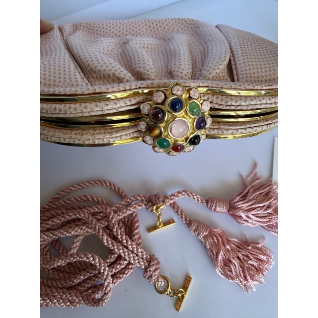 Pink 1990s Judith Leiber Karung Snakeskin Tassel Gemstone Day Evening Shoulder Handbag Vintage For Sale - Image 8 of 18