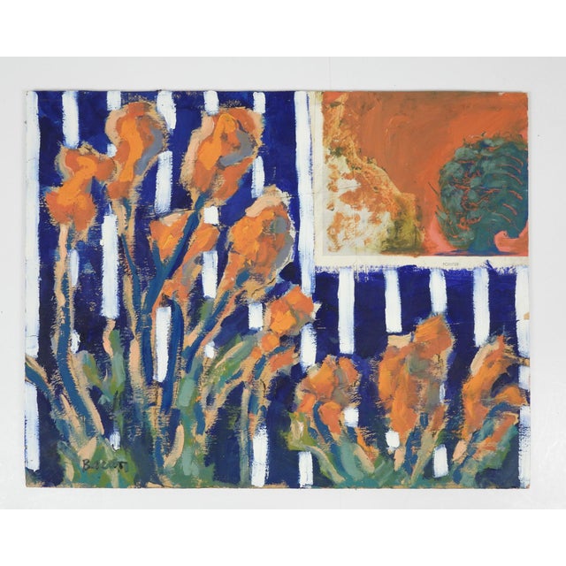 Contemporary Expressionist Floral Blue Stripe Painting For Sale In Seattle - Image 6 of 7