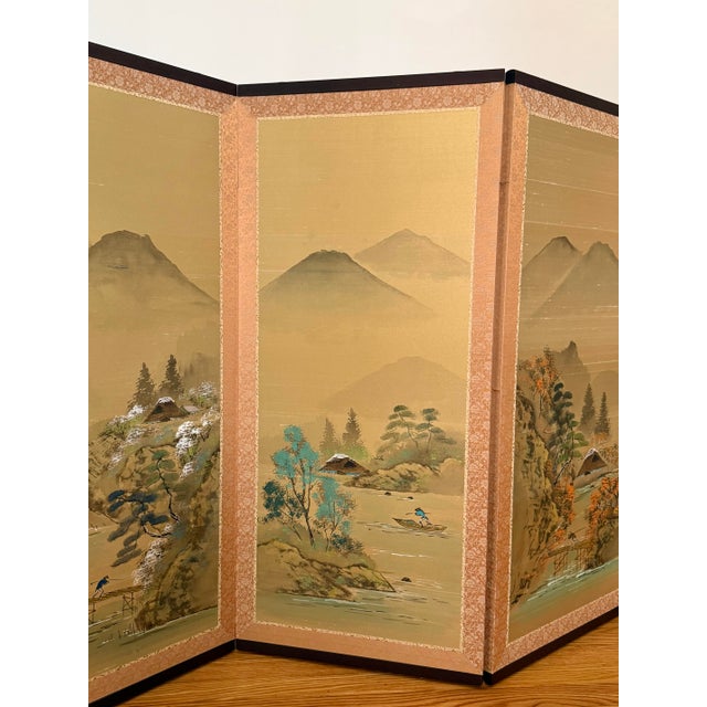 Mid 20th Century Japanese Showa Period Four Panel Byobu Screen of the Changing Seasons For Sale - Image 5 of 10