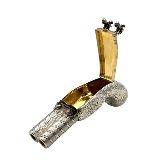 Gun-Shaped Silver Vermeil Snuff Cigarette Box, France, Early 20th Century For Sale - Image 9 of 17