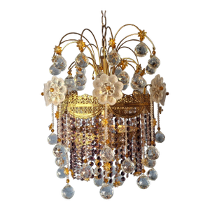 1960's Opulent Hollywood Regency Amethyst/ Cut Crystal Floral & Sphere Whimsical Chandelier by Palwa