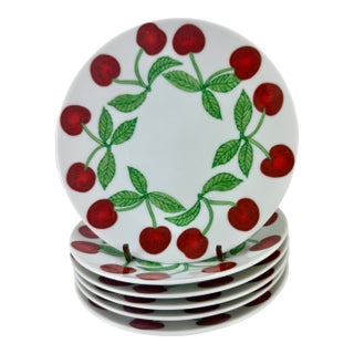 1970s Richard Ginori Cherries Pattern Bread and Butter Plates Italy - Set of 6 For Sale