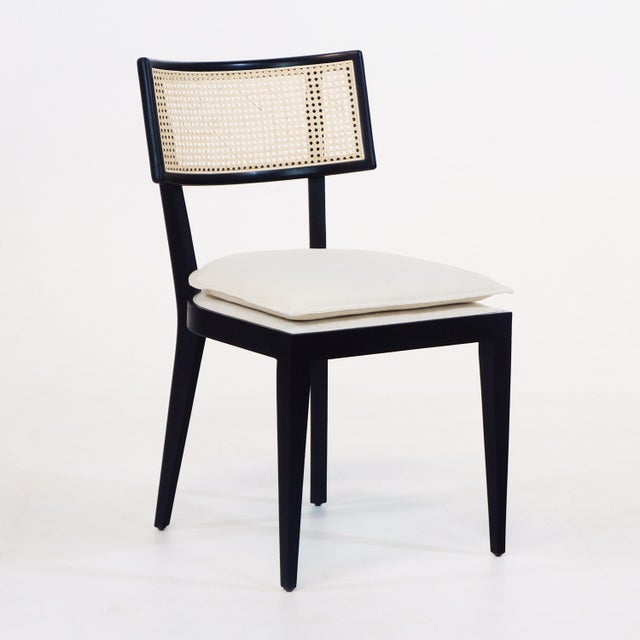 Octavia Dining Chair With Rattan Backrest and Upholstered Seat For Sale - Image 4 of 11
