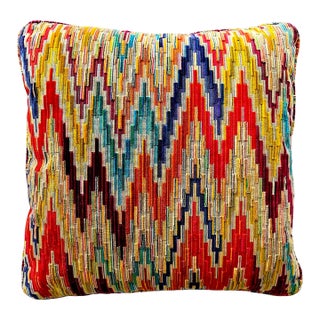 Kravet Couture Ikat Flame/Chevron Carved Velvet 22" Pillows For Sale