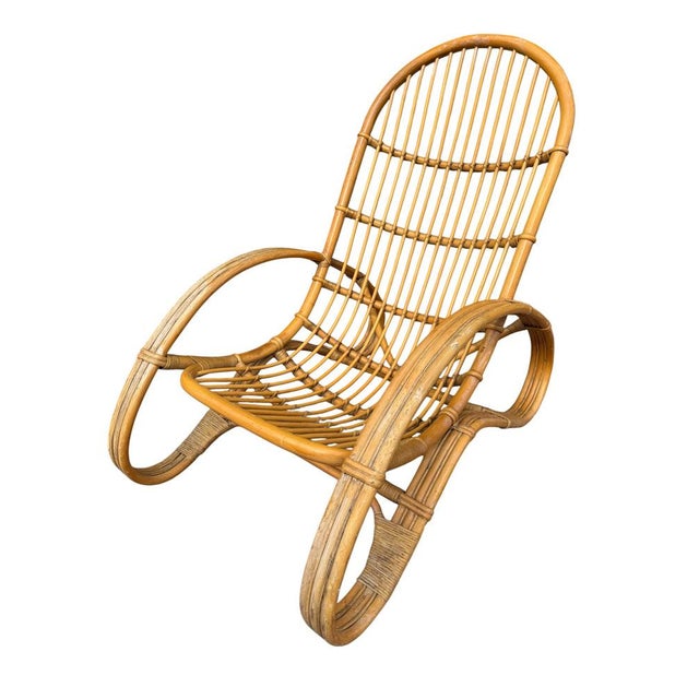 Italian Curved Bamboo and Rattan Armchair in the style of Roberti, 1960s For Sale - Image 6 of 10