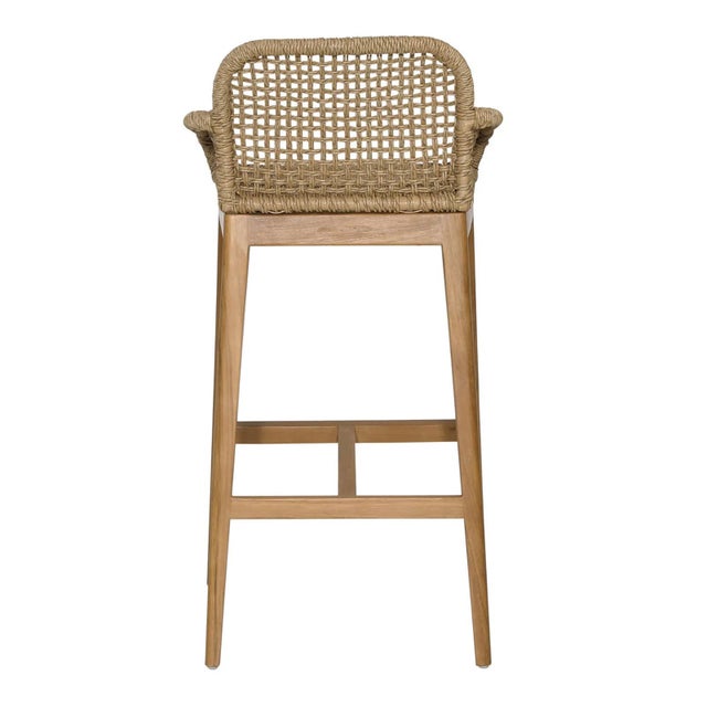 Faux Wicker & Teak Outdoor Bar Stool For Sale - Image 4 of 6