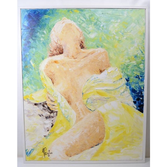 Contemporary French School Alexandre Pergler De Perglas Expressionist Figurative Painting, "Yellow Draped Nude" For Sale - Image 13 of 13
