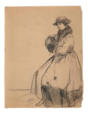 Jean Bernard, Figure of A Woman, Original Pencil Drawing, C. 1910