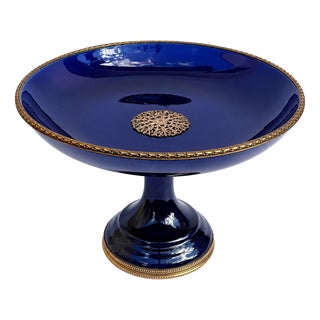 19th Century Sèvres French Cobalt Blue Porcelain Tazza with Gilt Metal Mounts, 1890s For Sale